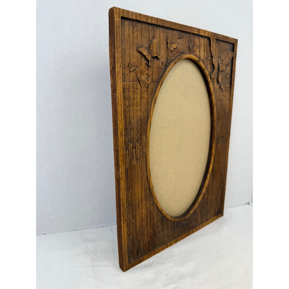 Vintage Faux Wood Resin Butterfly Wheat Oval Picture Frame Rustic Cottagecore - Picture 3 of 13